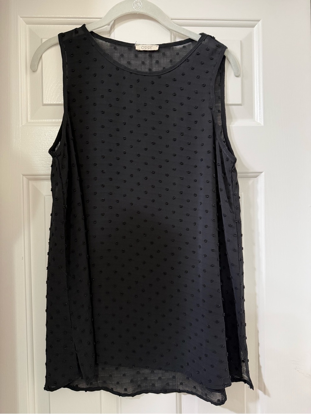 ODDY Black Swiss Dot Sleeveless Chiffon Top - Size Medium